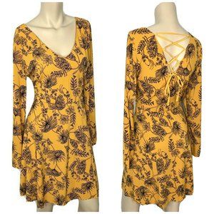 C WONDER Dress M Yellow Dress w Black Floral Print